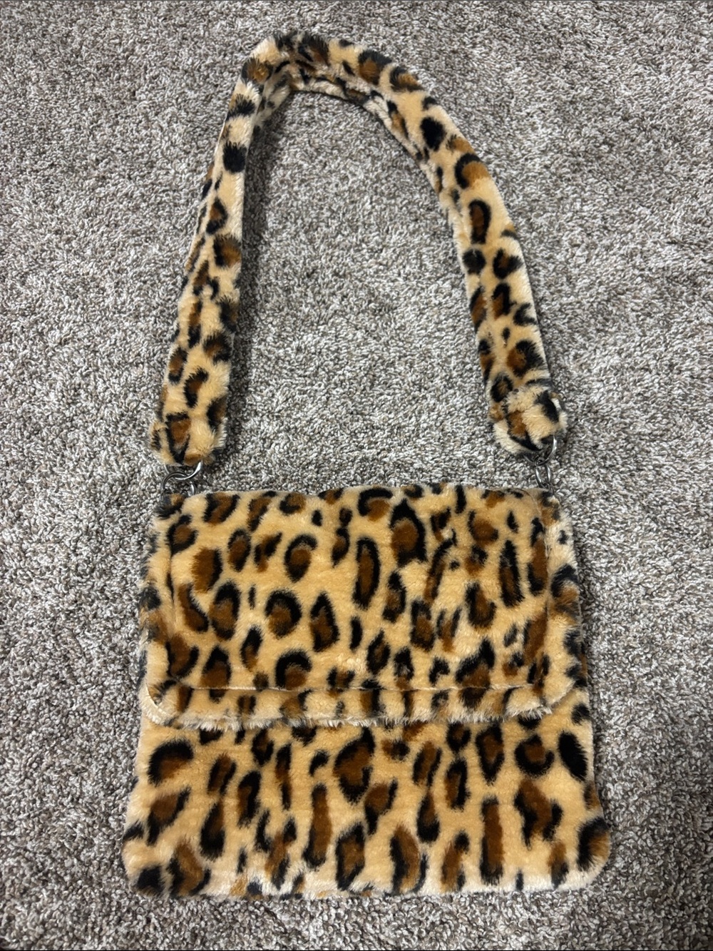 Faux Fur Leopard Print Shoulder Bag - Tan/Black